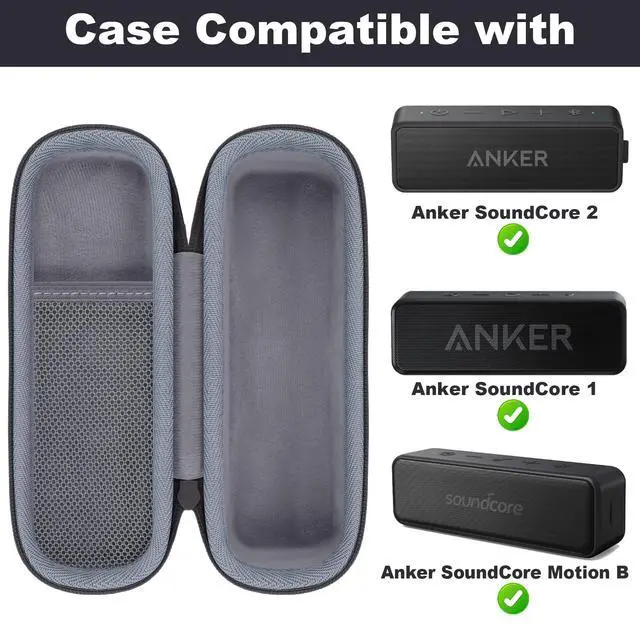 Alt view image 2 of 6 - Hard Case for Anker SoundCore/2/Motion B Outdoor Speaker, Black | Space For Charging Cable, Soft Lining, Durable Zippered Shell, Mesh Pocket, Hard Protective Bag