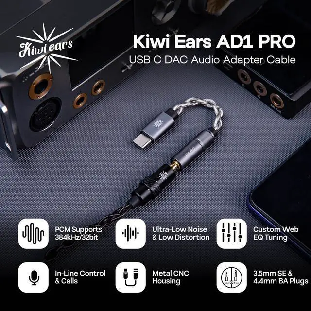 Alt view image 6 of 7 - Kiwi Ears AD1 Pro USB C DAC Adapter Cable, Custom DAC Chip | Official Web Customizable EQ Tuning, Ultra-Low Noise Portable IEM Amp for IEM Enthusiasts & Music Lovers, Type-C to 4.4mm