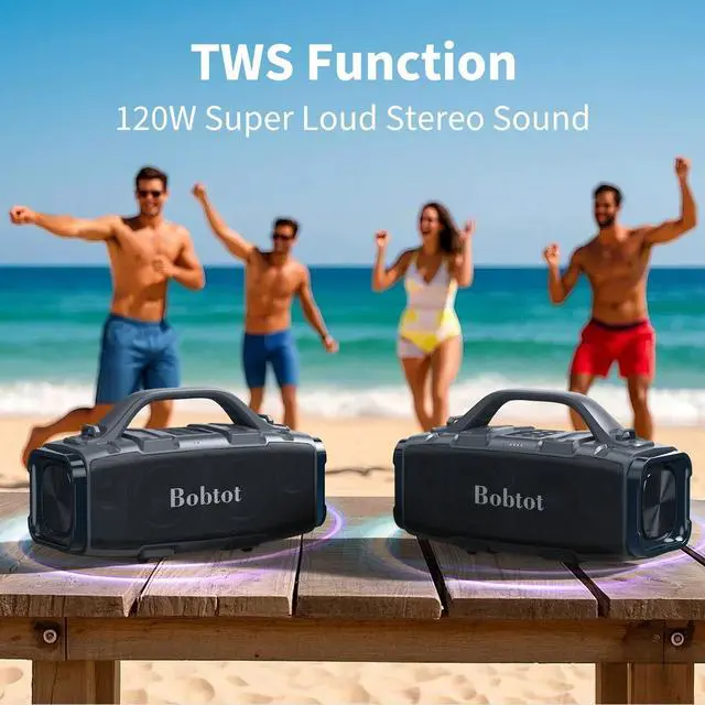 Alt view image 3 of 7 - Portable Bluetooth Speaker | 60W Peak IPX6 Waterproof, Handle Stereo Loud Sound, Deep Bass, 8800mAh Battery, TWS/TF/AUX/EQ Outdoor for Party Beach Camping
