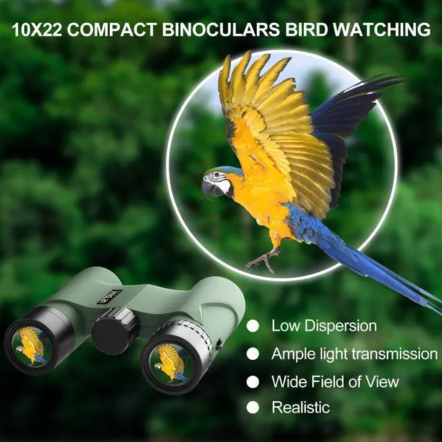 Alt view image 3 of 7 - 10x22 Compact Binoculars for Adults and Kids, Lightweight Pocket Binocular with 10mm Large Eyepiece & BAK4 Prism, Low Light Vision for Bird Watching, Travel, Hunting