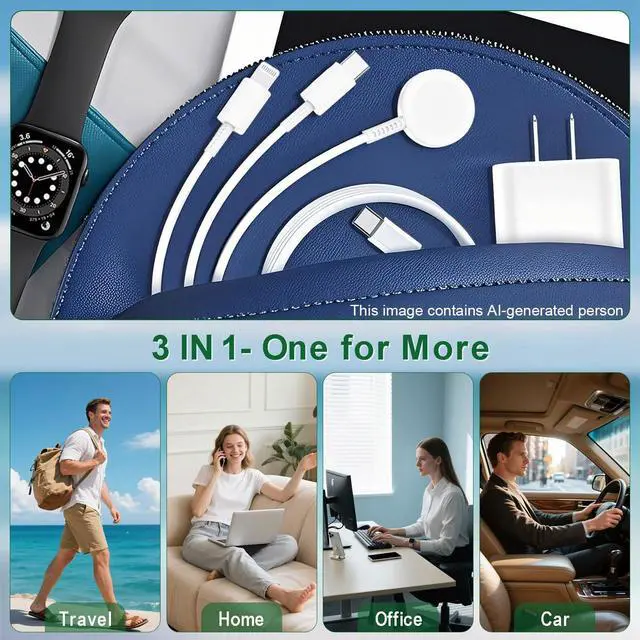 Alt view image 7 of 7 - iWatch Charger for Apple Watch Charger Fast Charging, 6FT Multi Charging Cable with iPhone Charger USB C Block, 3-in-1 Travel Charger Cord for i-Watch Ultra 3/SE/11/10/9/8/7/6,iPhone 17/16/15/14/13/12