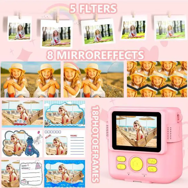 Alt view image 4 of 6 - Instant Print Camera for Kids,Christmas Birthday Gifts for Age 3-12 Girls Boys1080P HD Digital Video Cameras for Toddler,Kids Portable Toy with 3 Rolls Photo Paper32GB Card-Pink