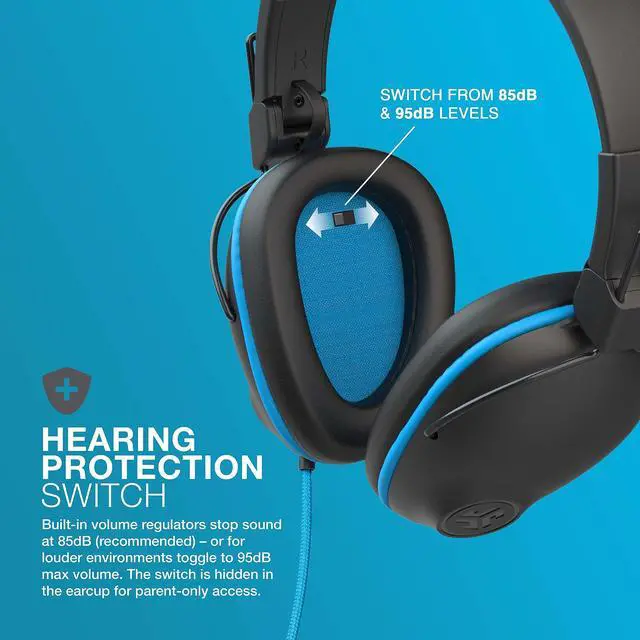 Alt view image 2 of 6 - JBuddies Pro Wired Over-Ear Kids Headphones with mic, Volume Limiter, Folding, Noise Isolation, Blue