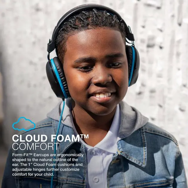 Alt view image 3 of 6 - JBuddies Pro Wired Over-Ear Kids Headphones with mic, Volume Limiter, Folding, Noise Isolation, Blue