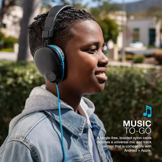 Alt view image 4 of 6 - JBuddies Pro Wired Over-Ear Kids Headphones with mic, Volume Limiter, Folding, Noise Isolation, Blue