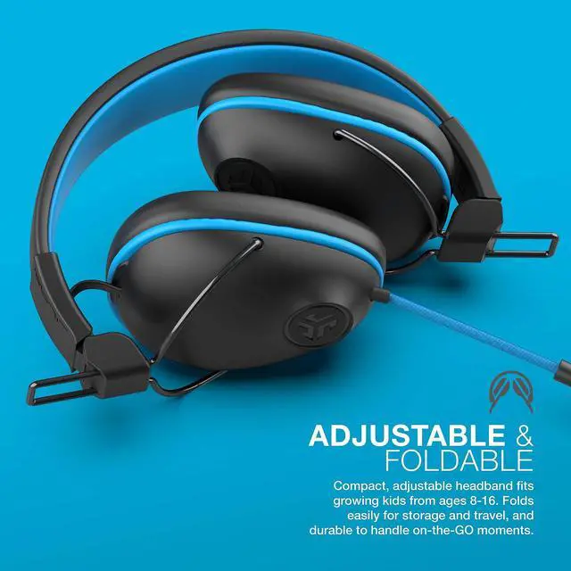 Alt view image 5 of 6 - JBuddies Pro Wired Over-Ear Kids Headphones with mic, Volume Limiter, Folding, Noise Isolation, Blue