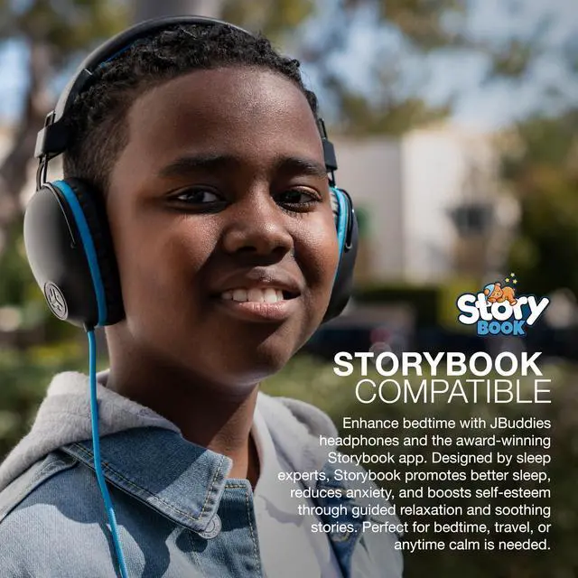 Alt view image 6 of 6 - JBuddies Pro Wired Over-Ear Kids Headphones with mic, Volume Limiter, Folding, Noise Isolation, Blue