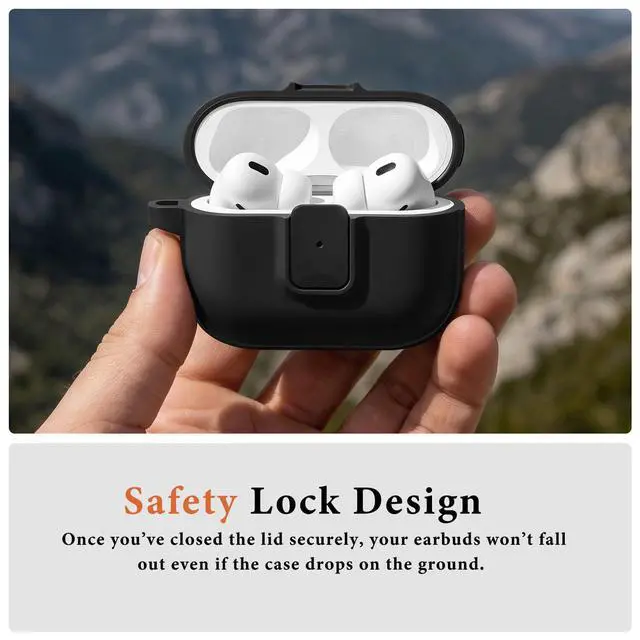 Alt view image 3 of 7 - for AirPods Pro 3 Case, Compatible with Apple AirPods Pro 3rd Generation Case (2025), Two-Tone Effect, with Safety Lock & Carabiner, Black