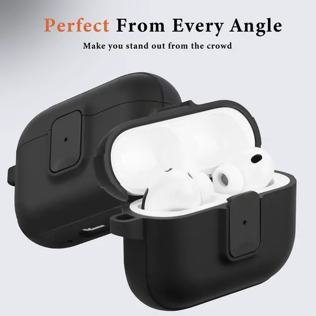 Alt view image 5 of 7 - for AirPods Pro 3 Case, Compatible with Apple AirPods Pro 3rd Generation Case (2025), Two-Tone Effect, with Safety Lock & Carabiner, Black