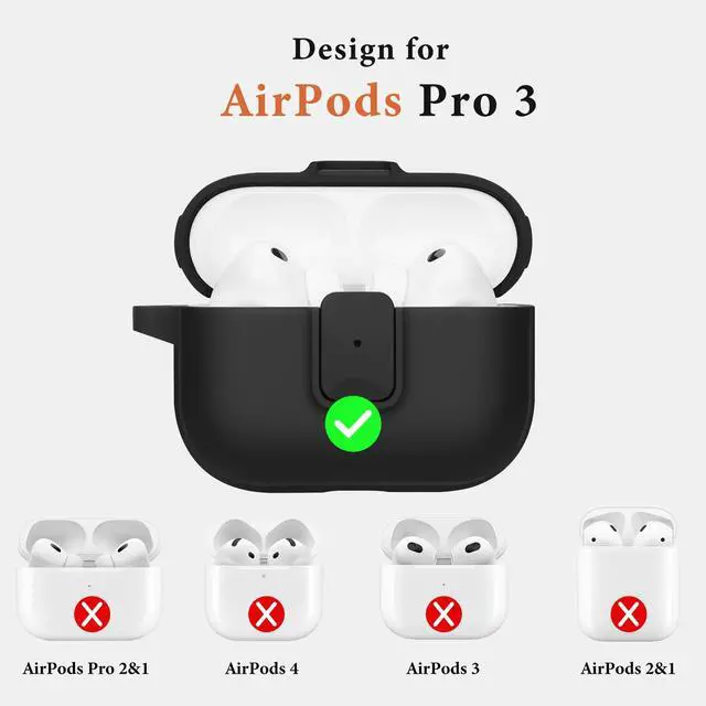 Alt view image 6 of 7 - for AirPods Pro 3 Case, Compatible with Apple AirPods Pro 3rd Generation Case (2025), Two-Tone Effect, with Safety Lock & Carabiner, Black