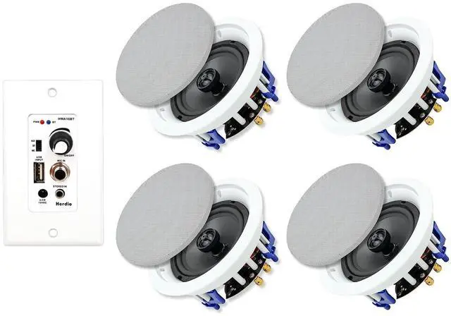 Main image of 5.25 Inch Bluetooth Ceiling Speakers Max Power 600W 2-Way Flush Mount Plus Wall Mount Amplifier Receiver Suitable for Home Theater Bathroom Living Room Kitchen Office(4 Speakers)