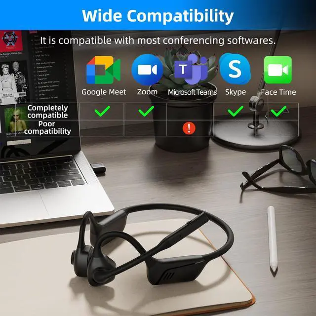 Alt view image 2 of 7 - Open Ear Headphone with Mic, AptX-LL, Compatible with Call, Meeting | BT5.1, Air Conduction Headphone with Mute Button&Noise Canceling, USB-A&C Dongle, Lightweight