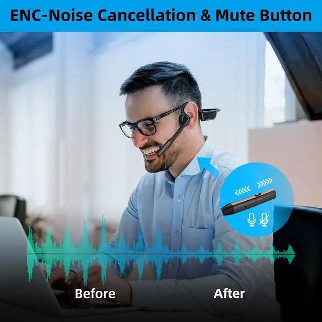 Alt view image 4 of 7 - Open Ear Headphone with Mic, AptX-LL, Compatible with Call, Meeting | BT5.1, Air Conduction Headphone with Mute Button&Noise Canceling, USB-A&C Dongle, Lightweight