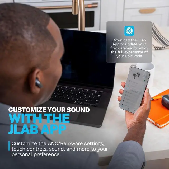 Alt view image 5 of 7 - Epic Pods ANC, True Wireless Earbuds, Active Noise Cancelling, Bluetooth, Black