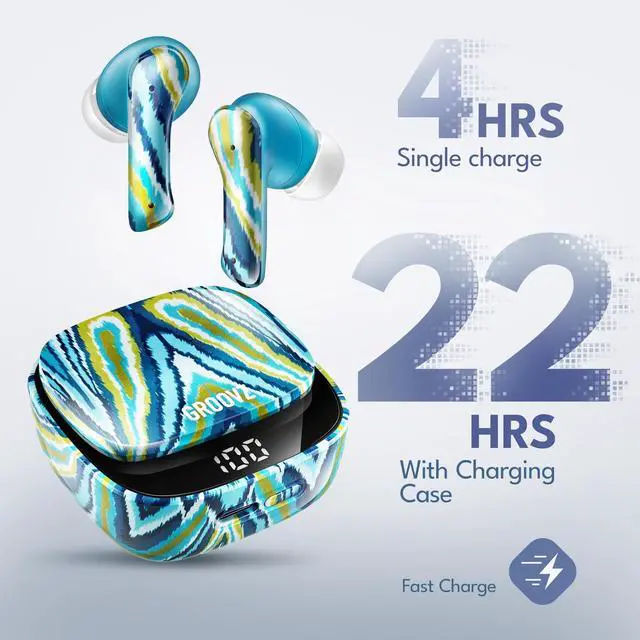 Alt view image 2 of 7 - True Wireless Earbuds with Charging Case - Designed and Engineered in The USA - IPx4 Water Resistant Bluetooth Earbuds Compatible with Apple and Android - 27Hrs Battery Life - Peacock
