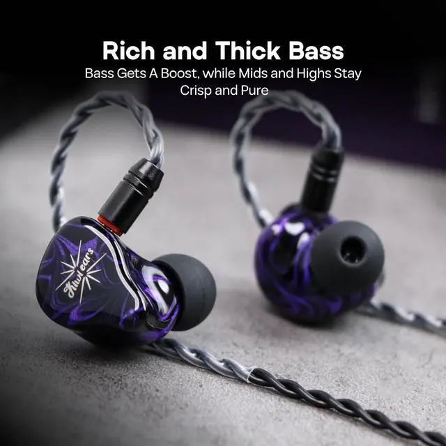 Alt view image 3 of 7 - Kiwi Ears Quartet 2DD+2BA Hybrid In-Ear Monitor, HiFi Earphones with Hand-crafted Resin Shell, Detachable OFC Silver-plated IEM Cable for Audiophile Musician DJ Studio Gaming (Purple, Quartet)