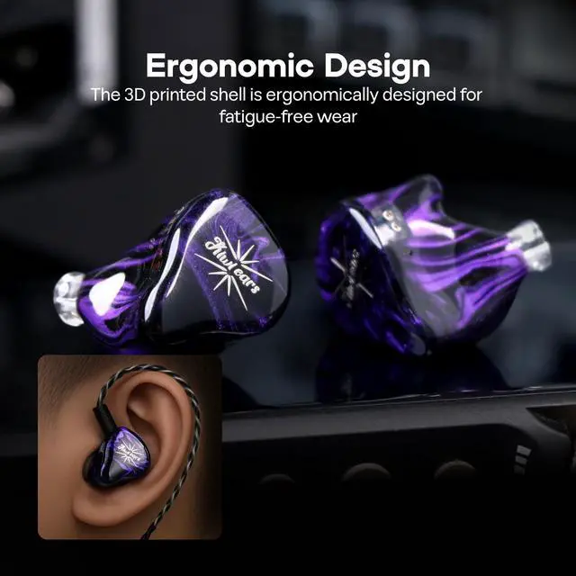 Alt view image 4 of 7 - Kiwi Ears Quartet 2DD+2BA Hybrid In-Ear Monitor, HiFi Earphones with Hand-crafted Resin Shell, Detachable OFC Silver-plated IEM Cable for Audiophile Musician DJ Studio Gaming (Purple, Quartet)