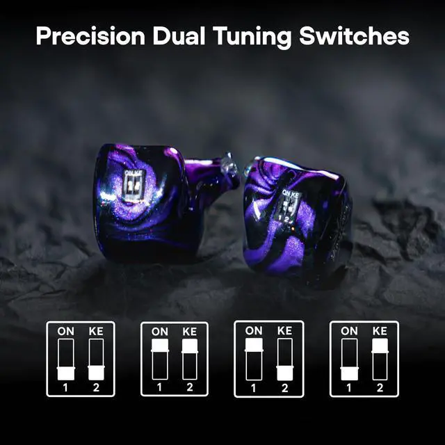 Alt view image 5 of 7 - Kiwi Ears Quartet 2DD+2BA Hybrid In-Ear Monitor, HiFi Earphones with Hand-crafted Resin Shell, Detachable OFC Silver-plated IEM Cable for Audiophile Musician DJ Studio Gaming (Purple, Quartet)