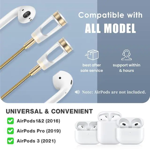 Alt view image 3 of 7 - Anti-Lost Neck Strap for Airpods, Strong Magnetic Necklace Holder String, Sports Lanyard for Headphone Compatible with AirPods 1&2 /3rd /Pro/Pro 2 S Gold