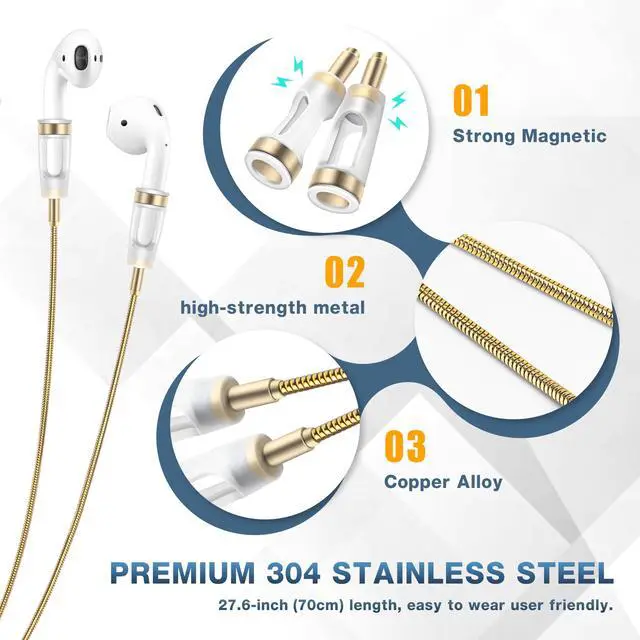 Alt view image 4 of 7 - Anti-Lost Neck Strap for Airpods, Strong Magnetic Necklace Holder String, Sports Lanyard for Headphone Compatible with AirPods 1&2 /3rd /Pro/Pro 2 S Gold