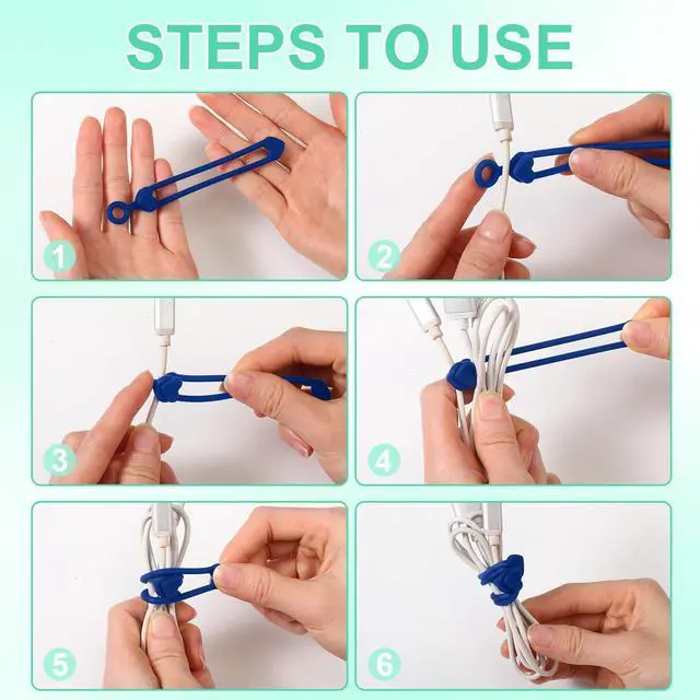 Alt view image 3 of 7 - 48 Pcs Silicone Cable Ties Reusable small cord wrap ties silicone Cable Organizer Elastic Zip Straps Adjustable Electronic Organizer for school teacher Office Desk gift(Gradient Blue,3 Sizes)
