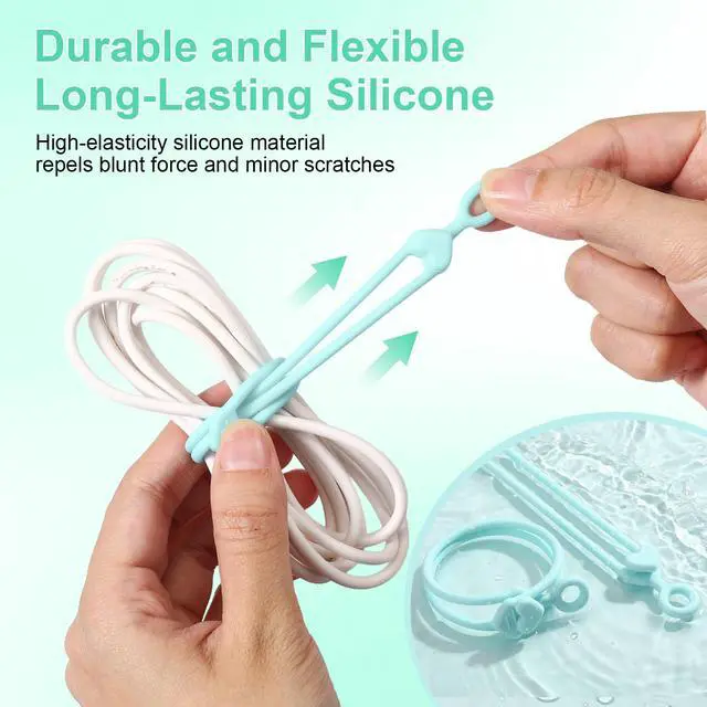 Alt view image 4 of 7 - 48 Pcs Silicone Cable Ties Reusable small cord wrap ties silicone Cable Organizer Elastic Zip Straps Adjustable Electronic Organizer for school teacher Office Desk gift(Gradient Blue,3 Sizes)