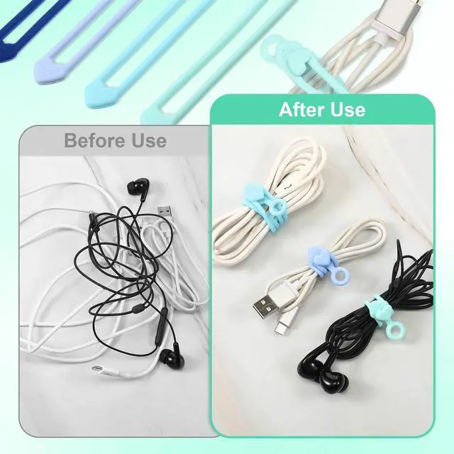 Alt view image 5 of 7 - 48 Pcs Silicone Cable Ties Reusable small cord wrap ties silicone Cable Organizer Elastic Zip Straps Adjustable Electronic Organizer for school teacher Office Desk gift(Gradient Blue,3 Sizes)