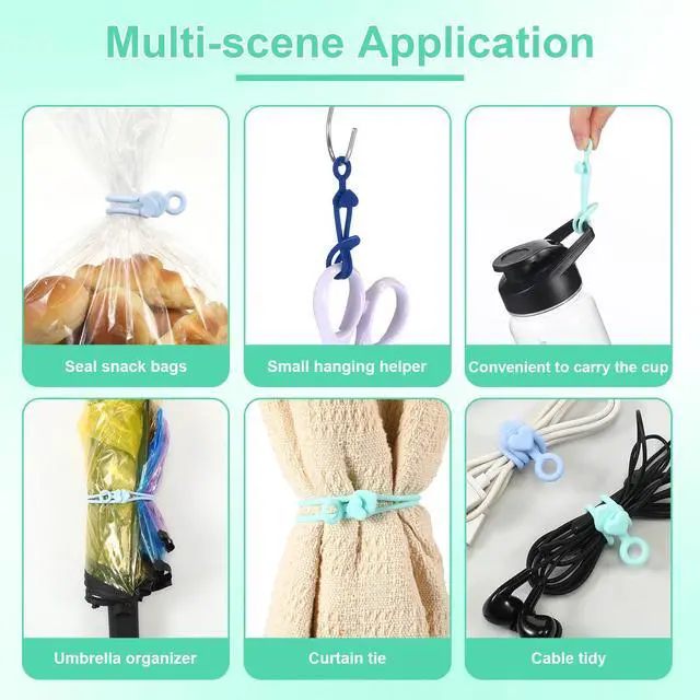 Alt view image 6 of 7 - 48 Pcs Silicone Cable Ties Reusable small cord wrap ties silicone Cable Organizer Elastic Zip Straps Adjustable Electronic Organizer for school teacher Office Desk gift(Gradient Blue,3 Sizes)