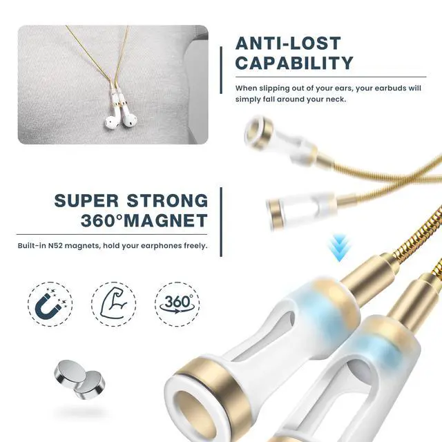 Alt view image 5 of 7 - Anti-Lost Neck Strap for Airpods, Strong Magnetic Necklace Holder String, Sports Lanyard for Headphone Compatible with AirPods 1&2 /3rd /Pro/Pro 2 S Gold