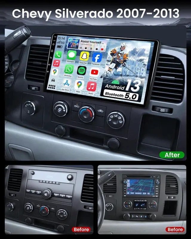 Alt view image 6 of 7 - 4 + 64ROM Android 15 Radio Upgrade for Chevy Silverado 2007-2013: Tahoe Equinox GMC Sierra Yukon 10" HD IPS Touchscreen Wireless Carplay Android Auto GPS 5GWiFi Bluetooth Backup camre SWC FM