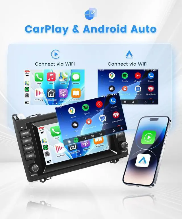 Alt view image 4 of 7 - Android 13 Car Stereo for Mercedes-Benz Sprinter W906 2006-2016 with Physical Buttons & Dual Knobs, Wireless CarPlay & Android Auto, 7 Inch Touchscreen Radio with Backup Camera, GPS, SWC