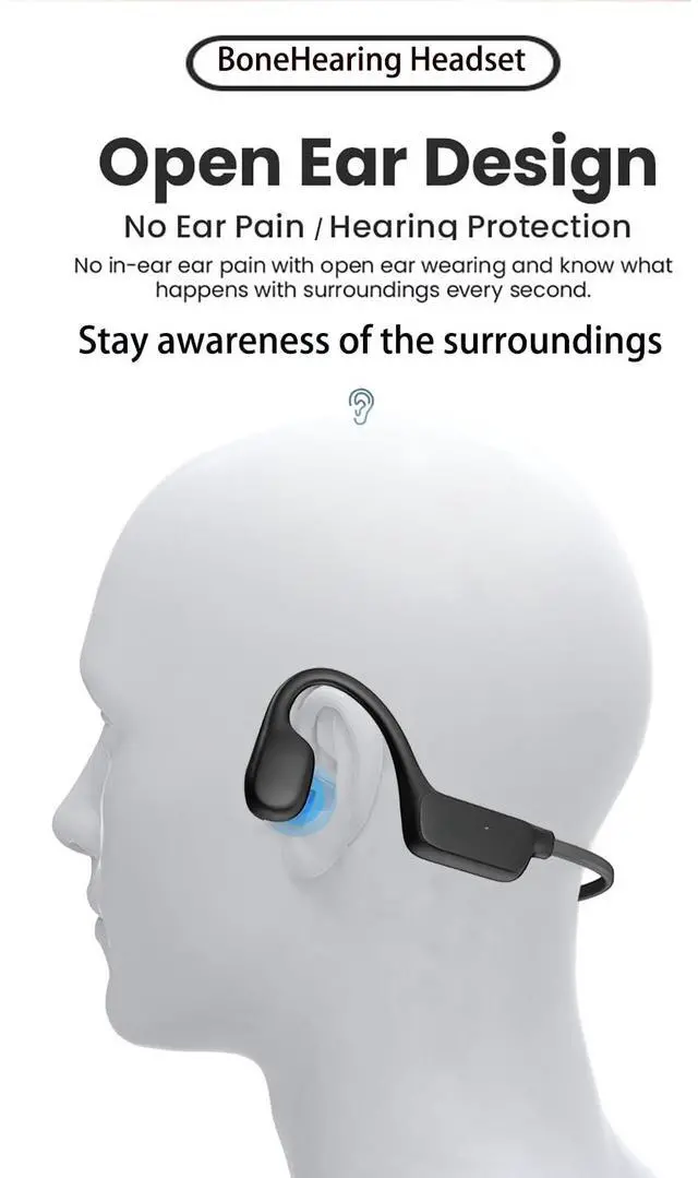 Alt view image 5 of 7 - Bone Conduction Hearing Headsets for Daily Conversation | Wireless Open Ear Listening Headphones with Microphone Sound Pickup Long working Hours