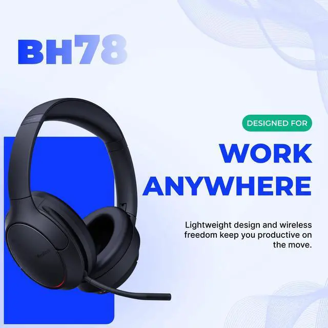 Alt view image 2 of 7 - YealinkBH78 Wireless Bluetooth Headset with Charging Stand USB-C/A Active Noise Cancelling Over Ear Headphones (1208731)