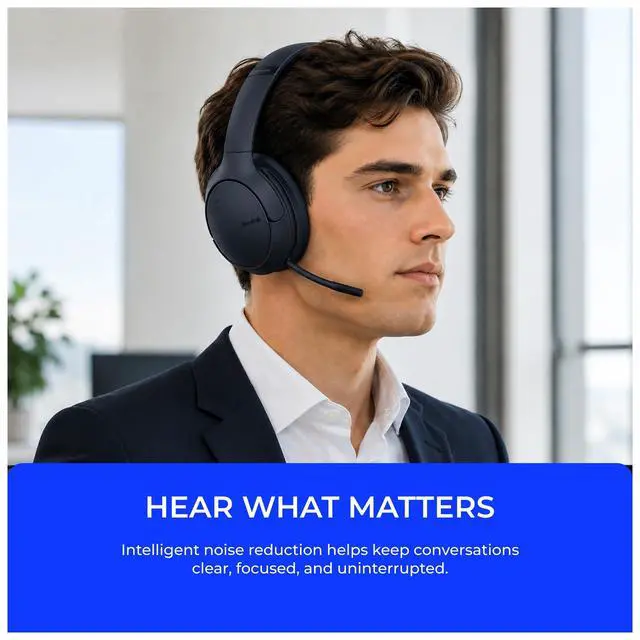 Alt view image 3 of 7 - YealinkBH78 Wireless Bluetooth Headset with Charging Stand USB-C/A Active Noise Cancelling Over Ear Headphones (1208731)