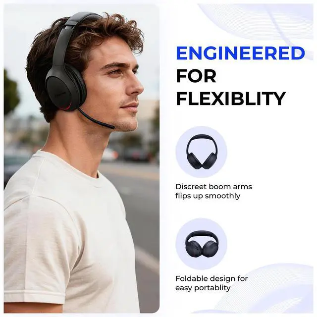 Alt view image 4 of 7 - YealinkBH78 Wireless Bluetooth Headset with Charging Stand USB-C/A Active Noise Cancelling Over Ear Headphones (1208731)