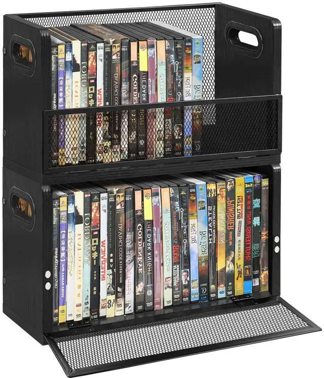 Main image of DVD Storage Rack - 2 Pack, Holds 56 DVD Cases or 64 Blu-ray Cases | Desktop/Closet DVD/Blu-ray Rack, Space-saving, Holds Game Cases/Papers/Cards, Sturdy Metal, Compact