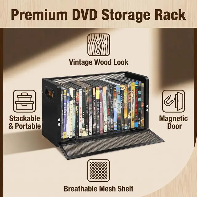 Alt view image 3 of 7 - DVD Storage Rack - 2 Pack, Holds 56 DVD Cases or 64 Blu-ray Cases | Desktop/Closet DVD/Blu-ray Rack, Space-saving, Holds Game Cases/Papers/Cards, Sturdy Metal, Compact