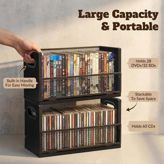Alt view image 5 of 7 - DVD Storage Rack - 2 Pack, Holds 56 DVD Cases or 64 Blu-ray Cases | Desktop/Closet DVD/Blu-ray Rack, Space-saving, Holds Game Cases/Papers/Cards, Sturdy Metal, Compact