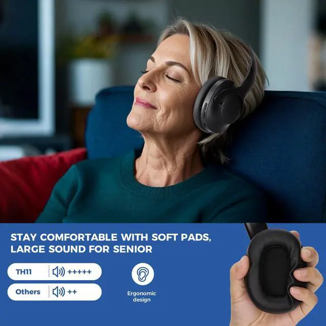 Alt view image 3 of 7 - Wireless TV Headphones with Transmitterfor Seniors,Optical,RCA,AUX,USB,BK | 2.4GHz wireless TV headphones with 22ms low delay,dual-link phone sync,individual volume control,and universal compatibility