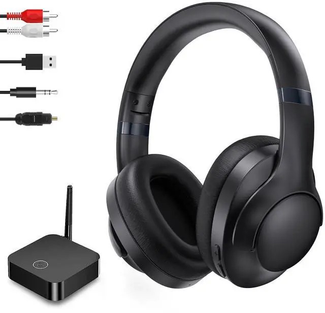 Main image of Wireless TV Headphones with Transmitterfor Seniors,Optical,RCA,AUX,USB,BK | 2.4GHz wireless TV headphones with 22ms low delay,dual-link phone sync,individual volume control,and universal compatibility