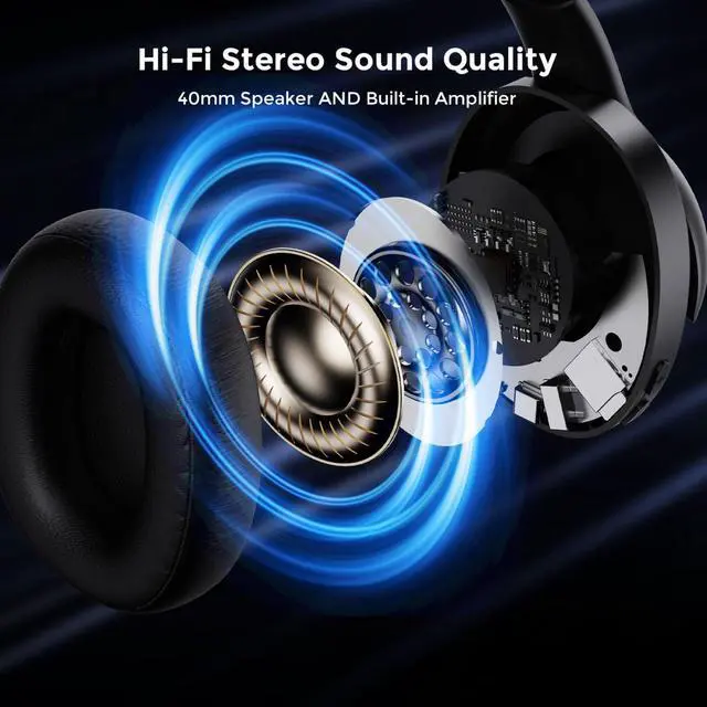 Alt view image 6 of 7 - Wireless TV Headphones with Transmitterfor Seniors,Optical,RCA,AUX,USB,BK | 2.4GHz wireless TV headphones with 22ms low delay,dual-link phone sync,individual volume control,and universal compatibility