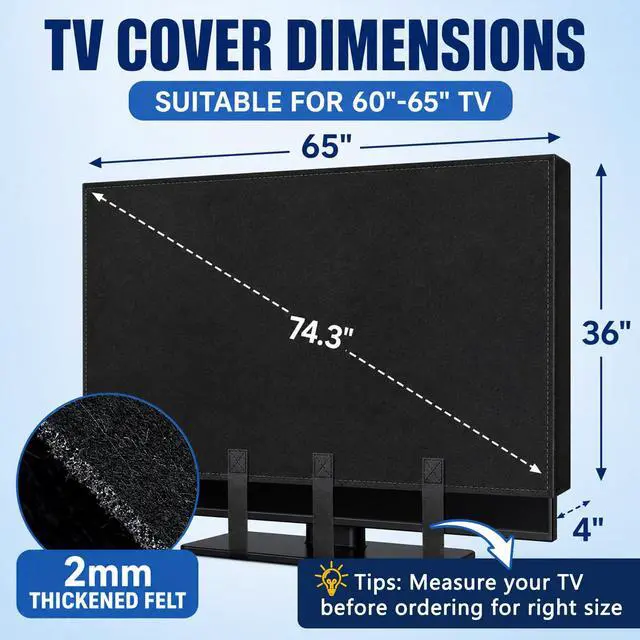 Alt view image 2 of 7 - 60"-65 TV Cover for Moving & Shipping, Dust Anti-Scratch TV Screen Cover | Tear Resistance Thick Felt Cover with Bottom Straps, Reusable Anti-Scratch TV Protector, Heavy Duty Felt Anti-Scratch Dust