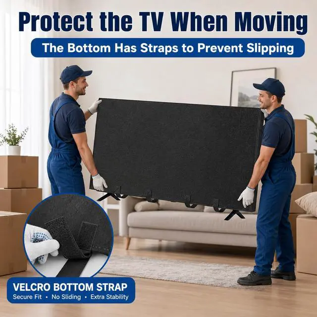 Alt view image 4 of 7 - 60"-65 TV Cover for Moving & Shipping, Dust Anti-Scratch TV Screen Cover | Tear Resistance Thick Felt Cover with Bottom Straps, Reusable Anti-Scratch TV Protector, Heavy Duty Felt Anti-Scratch Dust
