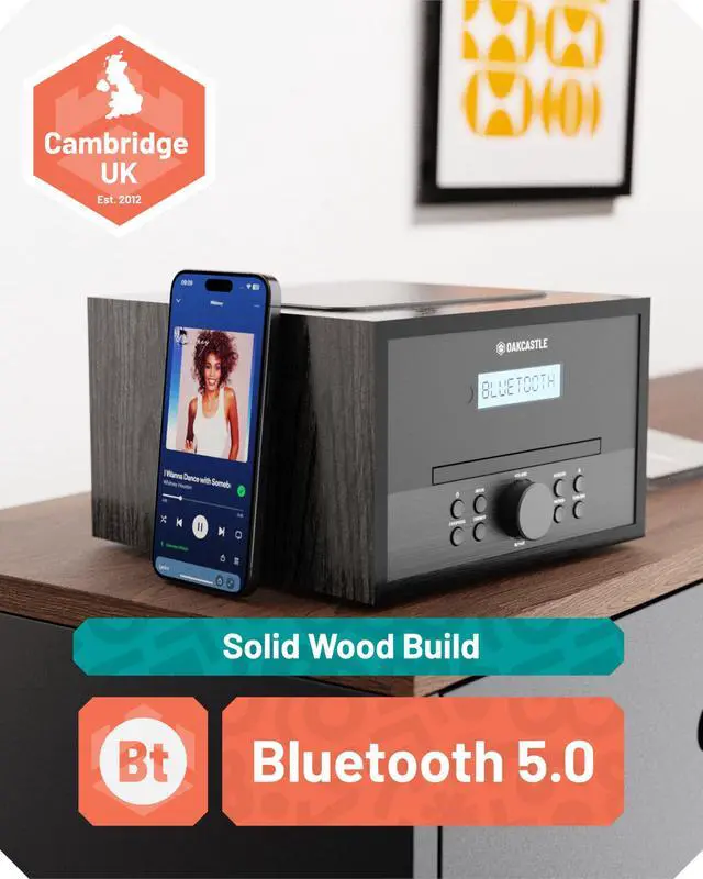 Alt view image 2 of 7 - Home Stereo System with CD Player Bluetooth & Radio | 40W FM Radio, Solid Wood Build, and 30 Presets | Multi Format Support, CD Player for Home, Compact Music System | Hifi400