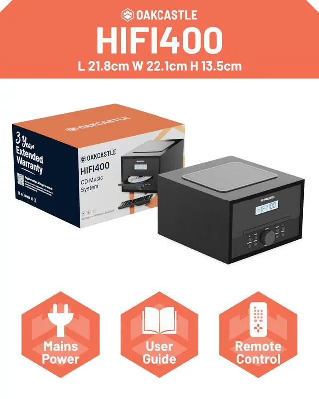 Alt view image 7 of 7 - Home Stereo System with CD Player Bluetooth & Radio | 40W FM Radio, Solid Wood Build, and 30 Presets | Multi Format Support, CD Player for Home, Compact Music System | Hifi400