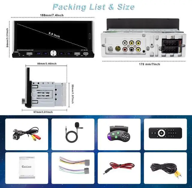 Alt view image 7 of 7 - Single Din Car Radio Compatible with Wireless Apple CarPlay,6.9''Car Stereo | IPS Touchscreen,Bluetooth,FM AM Radio,GPS Navigation,Type-C/Dual USB 2.1A Fast Charge/Rear View Camera,MP5
