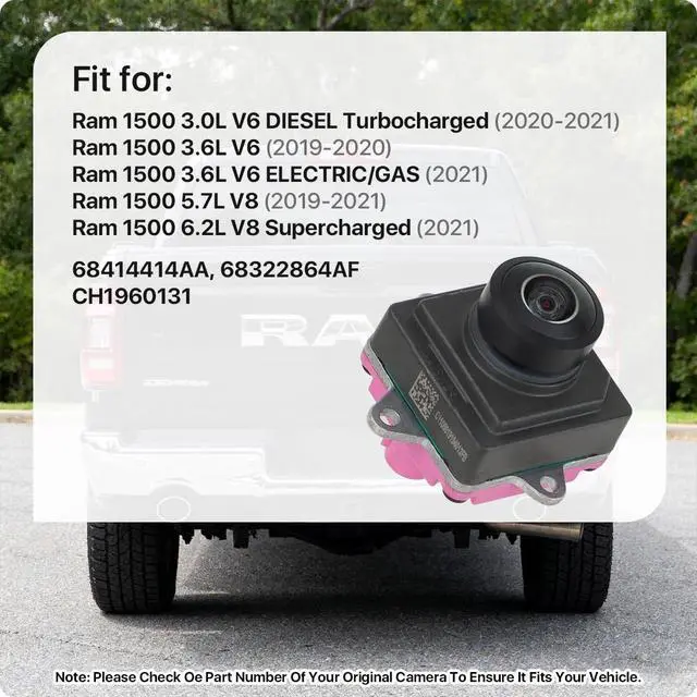 Alt view image 2 of 7 - 68414414AA Rear View Camera Replacement for Ram 1500 2019 2020 2021, OE Backup Cam Replaces 68322864AF, CH1960131 by