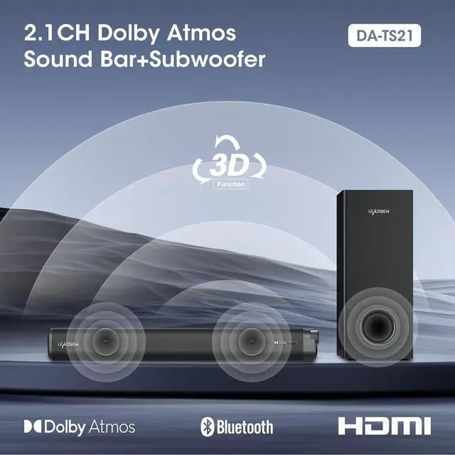Alt view image 2 of 7 - Dolby Atmos Soundbar for TV with Subwoofer | 120W Home Theater System for Football & Sports, 3D Surround Sound, Deep Bass, Bluetooth 5.3, HDMI ARC/Optical/AUX, Easy Setup
