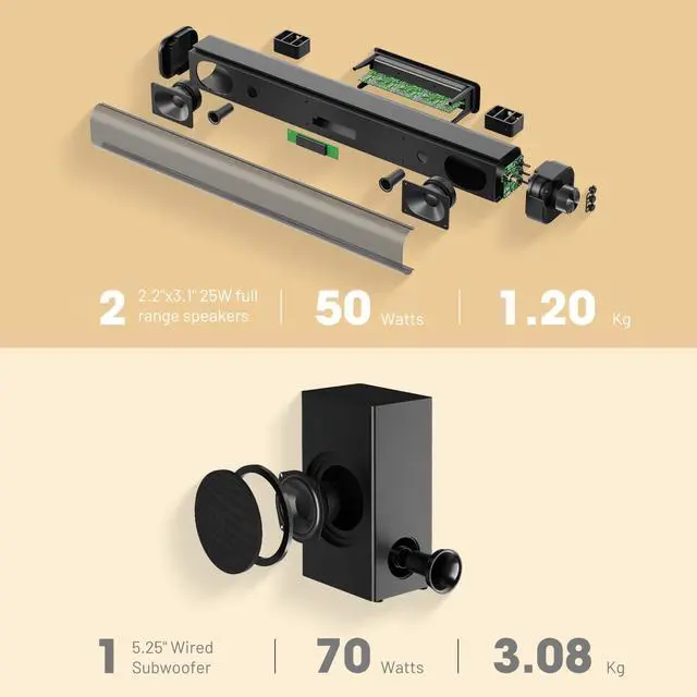 Alt view image 3 of 7 - Dolby Atmos Soundbar for TV with Subwoofer | 120W Home Theater System for Football & Sports, 3D Surround Sound, Deep Bass, Bluetooth 5.3, HDMI ARC/Optical/AUX, Easy Setup
