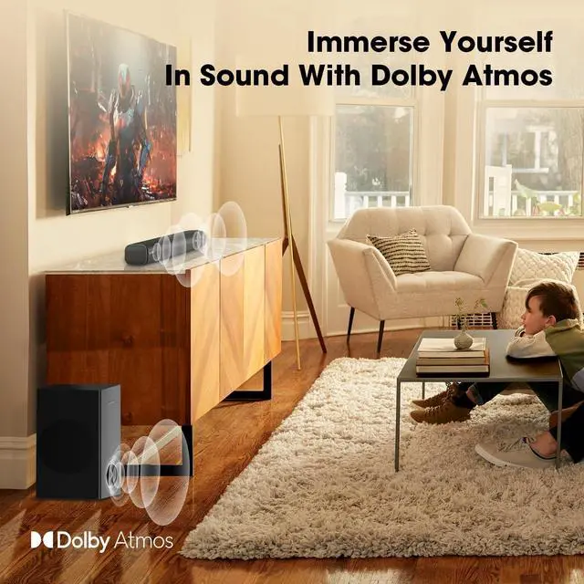 Alt view image 5 of 7 - Dolby Atmos Soundbar for TV with Subwoofer | 120W Home Theater System for Football & Sports, 3D Surround Sound, Deep Bass, Bluetooth 5.3, HDMI ARC/Optical/AUX, Easy Setup